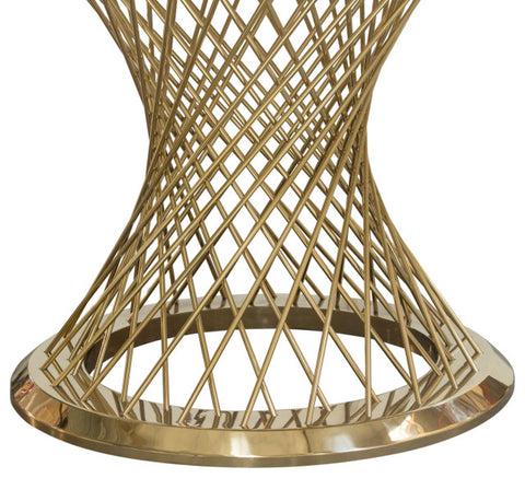 60" Round White Genuine Marble Top Dining Table and Gold Spiral Spoked Base By Diamond Sofa