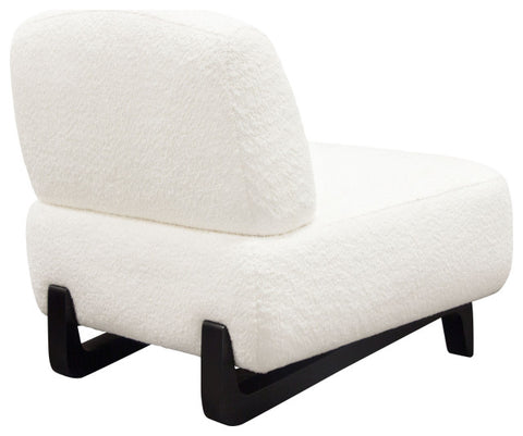 Vesper Armless Chair, Faux White Shearling With Black, Wood Leg Base By Diamond Sofa