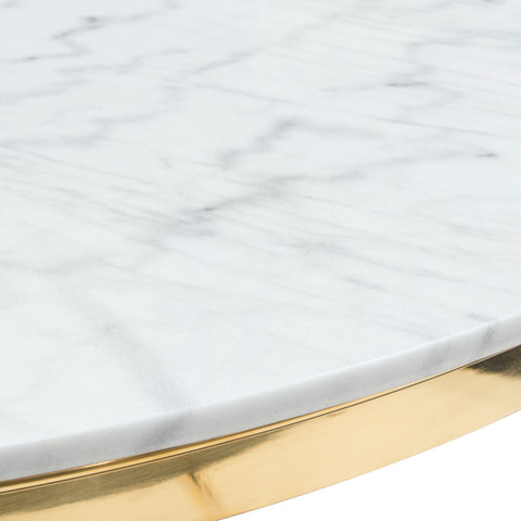 60" Round White Genuine Marble Top Dining Table and Gold Spiral Spoked Base By Diamond Sofa