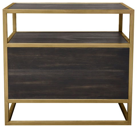 Empire 2-Door End Table in Dark Brown Veneer Hand brushed Gold Metal Frame By Diamond Sofa