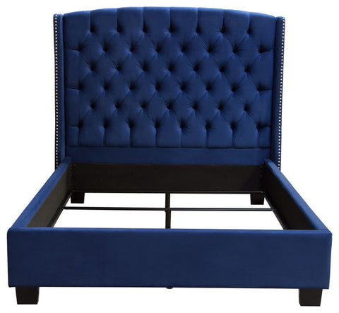 Majestic Tufted Bed With Nail Head Wing Accents, Royal Navy Blue, Queen By Diamond Sofa
