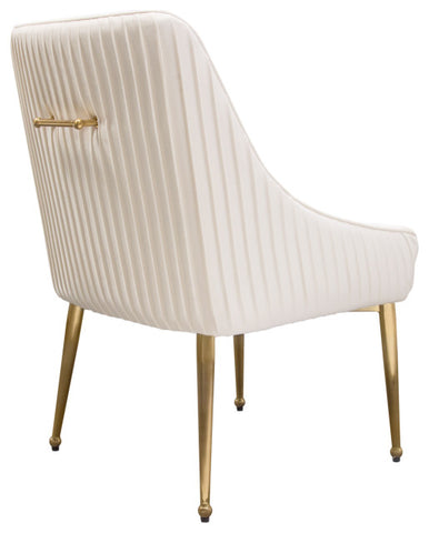 Dining Chairs w/ Vertical Outside Pleat Detail, Contoured Arm in Cream Velvet By Diamond Sofa