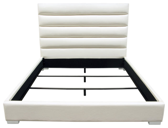 Bardot Channel Tufted Eastern King Bed in White Leatherette By Diamond Sofa