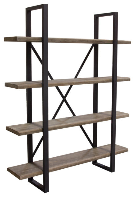 Montana 73" 4-Tiered Shelf Unit in Rustic Oak Finish with Iron Frame By Diamond Sofa