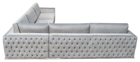 Envy 3-Piece Sectional, Platinum Gray Velvet With Detail and Silver Metal Trim By Diamond Sofa