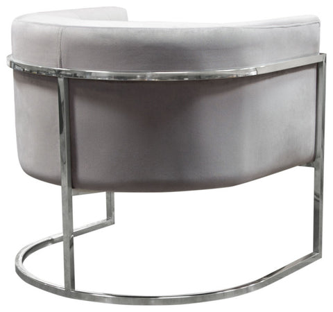 Elevated Barrel Shaped Accent Chair, Gray Velvet, Silver Frame By Diamond Sofa