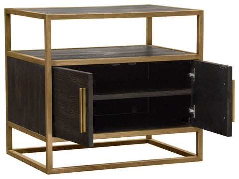 Empire 2-Door End Table in Dark Brown Veneer Hand brushed Gold Metal Frame By Diamond Sofa