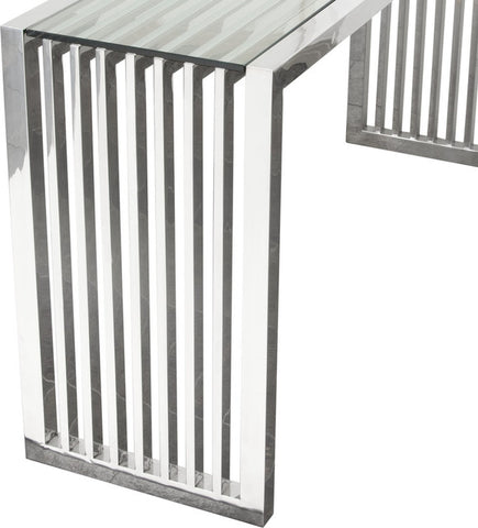 Soho Rectangular Stainless Steel Console Table With Tempered Glass Top By Diamond Sofa