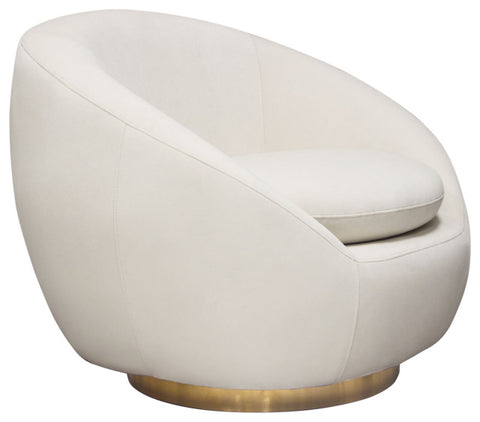 Celine Swivel Accent Chair, Light Cream Velvet With Brushed Gold Accent Band By Diamond Sofa