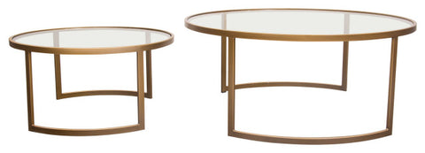 Lane 2PC Round Nesting Set in Brushed Gold Frame Clear Tempered Glass Tops By Diamond Sofa