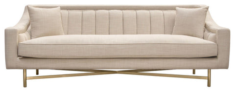 Diamond Sofa Croft Fabric Sofa, Sand Linen Fabric, Gold Metal Criss-Cross Frame By Diamond Sofa