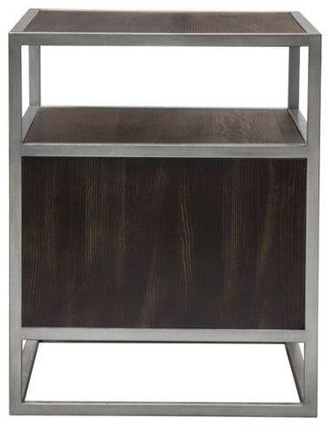 Empire 2-Door End Table in Dark Brown Veneer Hand brushed Silver Metal Frame By Diamond Sofa
