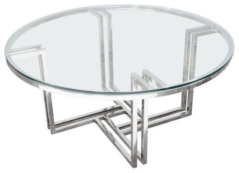 Steel Round Cocktail Table Clear Tempered Glass Top By Diamond Sofa