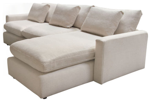 Arcadia 2PC Reversible Chaise Sectional Feather Down Seating in Cream Fabric By Diamond Sofa