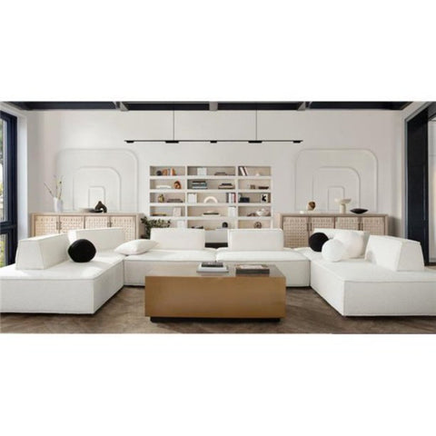 Cara 5-Piece Square Modular Lounger in Ivory Boucle Fabric By Diamond Sofa