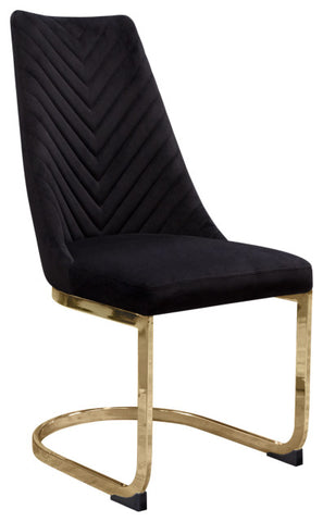 Vogue Set of (2) Dining Chairs in Black Velvet with Polished Gold Metal Base By Diamond Sofa