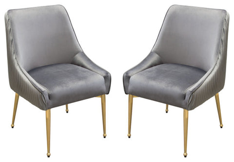 Set of (2) Quinn Dining Chairs Outside Pleat Detail in Grey Velvet Metal Leg By Diamond Sofa