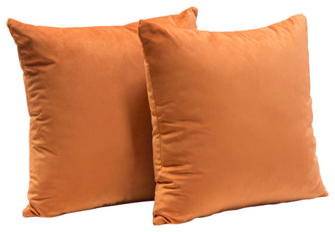 Set of (2) 16" Square Accent Pillows in Rust Orange Velvet By Diamond Sofa