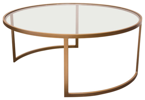 Lane 2PC Round Nesting Set in Brushed Gold Frame Clear Tempered Glass Tops By Diamond Sofa