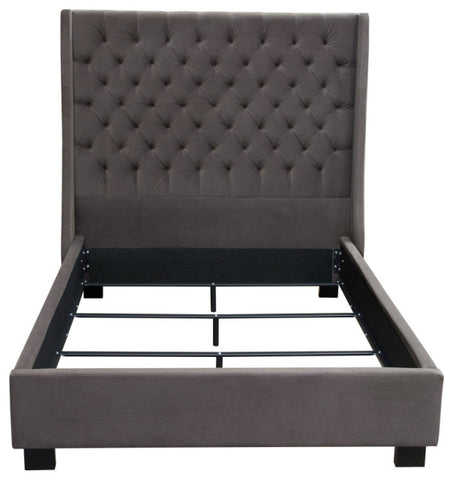 Park Avenue Eastern King Bed With Vintage Wing, Smoke Gray Velvet By Diamond Sofa