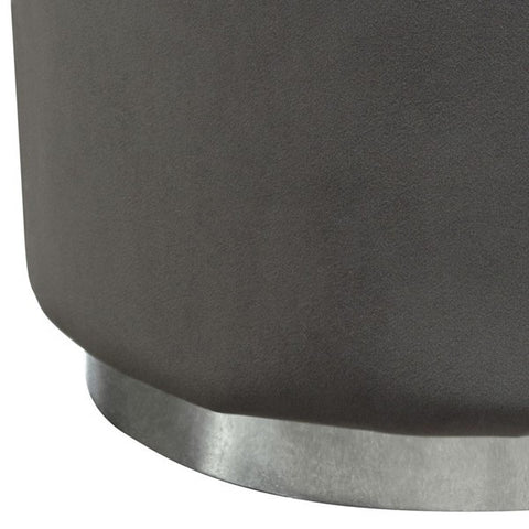 Sorbet Round Accent Ottoman, Gray Velvet With Silver Metal Band Accent By Diamond Sofa