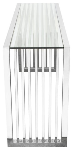 SOHO Rectangular Stainless Steel Console Table Clear, Tempered Glass Top By Diamond Sofa