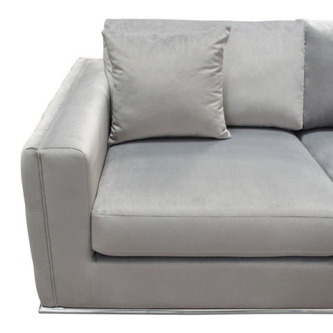 Loveseat, Platinum Grey Velvet, Tufted Outside Detail and Silver Metal Trim By Diamond Sofa
