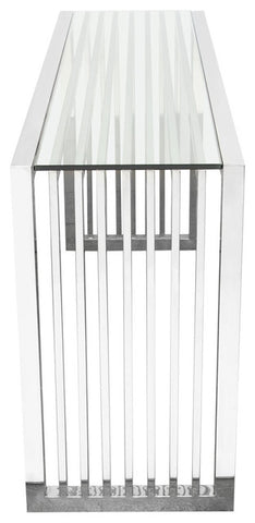 Soho Rectangular Stainless Steel Console Table With Tempered Glass Top By Diamond Sofa