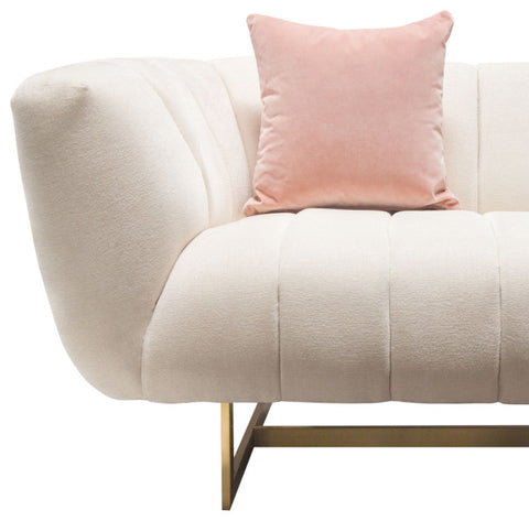 Venus Cream Fabric Sofa With Contrasting Pillows and Gold Finished Metal Base By Diamond Sofa