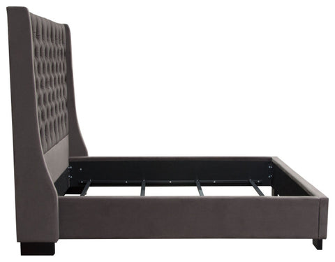 Queen Tufted Bed With Vintage Wing, Smoke Gray Velvet By Diamond Sofa