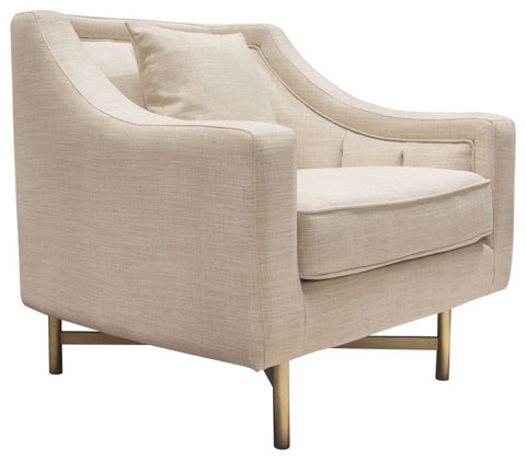 Fabric Chair in Sand Linen Fabric Accent Pillow and Gold Metal Criss-Cross Frame By Diamond Sofa