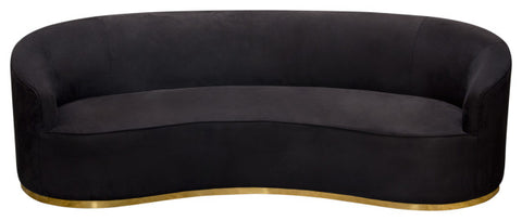 Raven Sofa in Black Suede Velvet Brushed Gold Accent Trim By Diamond Sofa