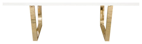 80" Rectangular Dining Table White Lacquer Top and Gold Metal Base By Diamond Sofa