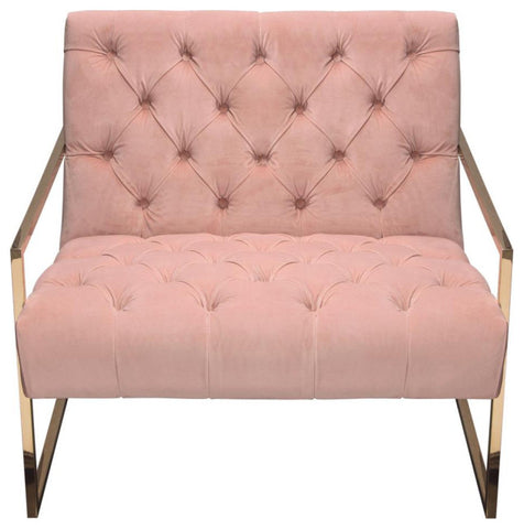 Chair, Blush Pink Tufted Velvet Fabric, Polished Gold Stainless Steel Frame By Diamond Sofa