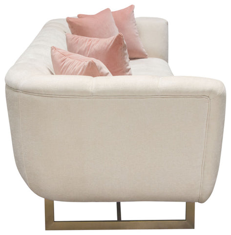 Venus Cream Fabric Sofa With Contrasting Pillows and Gold Finished Metal Base By Diamond Sofa