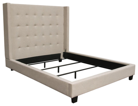 Madison Ave Tufted Wing Queen Bed, Sand Button Tufted Fabric By Diamond Sofa