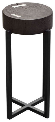 Alex Large 25" Accent Table Solid Mango Wood Top Espresso Silver Metal Inlay By Diamond Sofa