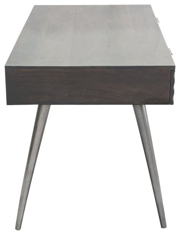 Petra Solid Mango Wood 2-Drawer Writing Desk, Smoke Gray Finish With Nickel Legs By Diamond Sofa