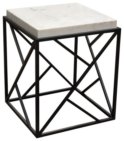 Plymouth Square Accent Table With Genuine Gray Marble Top and Black Metal Base By Diamond Sofa