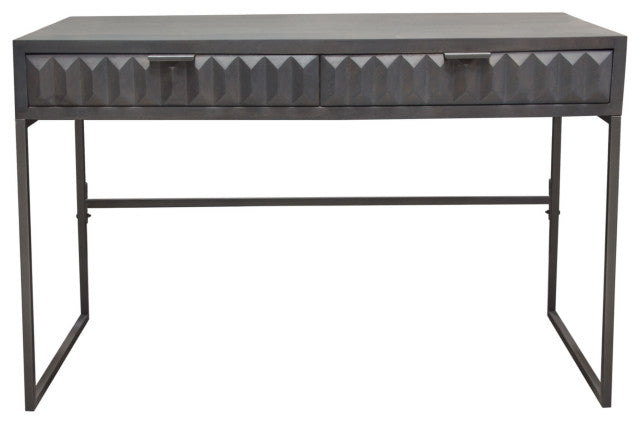 Spectrum 2-Drawer Solid Mango Wood Desk, Smoke Gray With Gun Metal Finished Legs By Diamond Sofa
