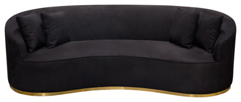 Raven Sofa in Black Suede Velvet Brushed Gold Accent Trim By Diamond Sofa