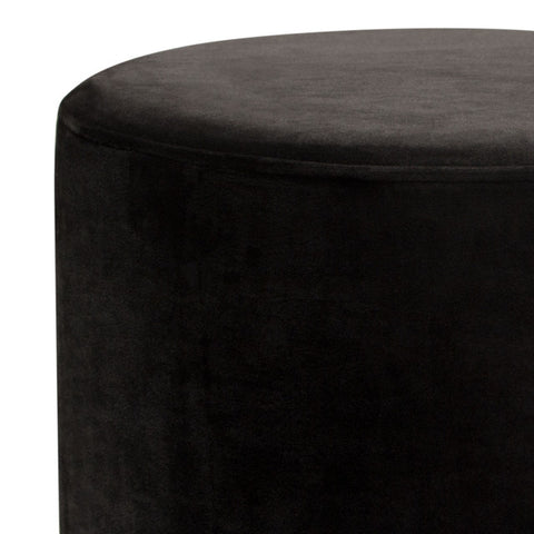 Round Accent Ottoman, Black Velvet, Gold Metal Band Accent By Diamond Sofa