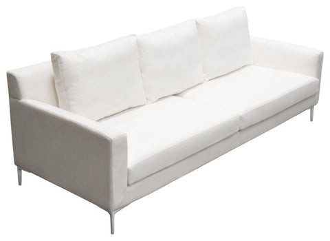 Seattle Loose Back Sofa, White Linen With Polished Silver Metal Leg By Diamond Sofa