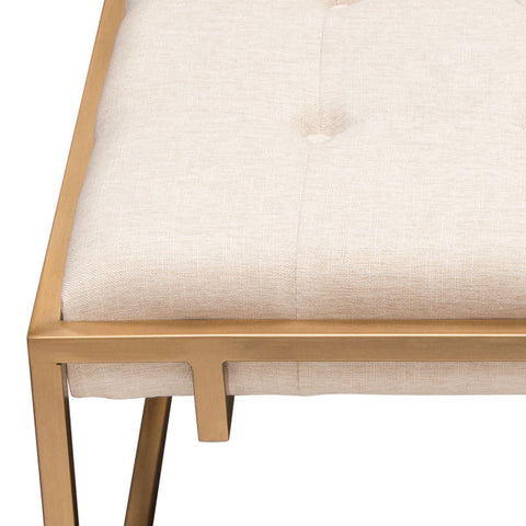 Babylon Small Accent Ottoman Brushed Gold Frame & Padded Seat in Sand Linen By Diamond Sofa