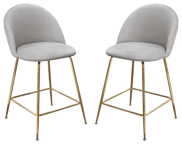 Lilly Set of 2 Counter Height Chairs, Gray Velvet With Brushed Gold Metal Legs By Diamond Sofa
