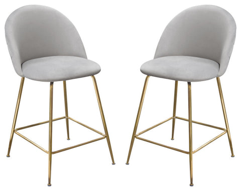 Lilly Set of 2 Counter Height Chairs, Gray Velvet With Brushed Gold Metal Legs By Diamond Sofa