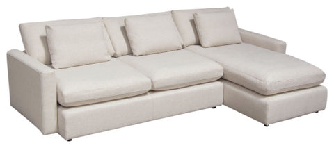 Arcadia 2PC Reversible Chaise Sectional Feather Down Seating in Cream Fabric By Diamond Sofa