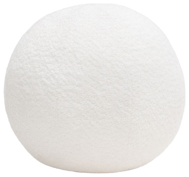 Single 14" Round Accent Pillow Ball in White Faux Shearling By Diamond Sofa
