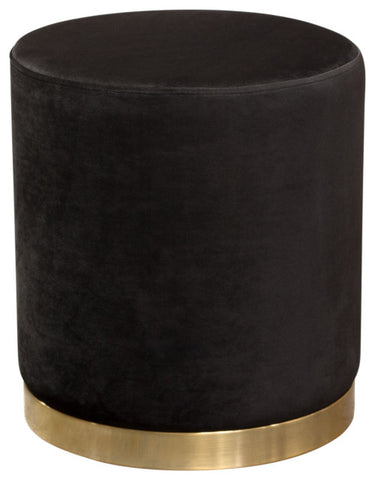 Round Accent Ottoman, Black Velvet, Gold Metal Band Accent By Diamond Sofa