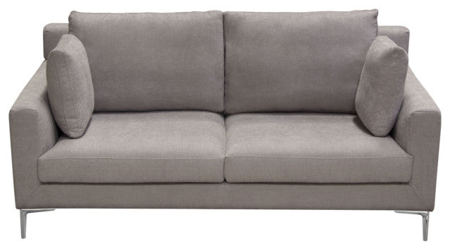 Loose Back Loveseat, Grey Polyester Fabric With Polished Silver Metal Leg By Diamond Sofa